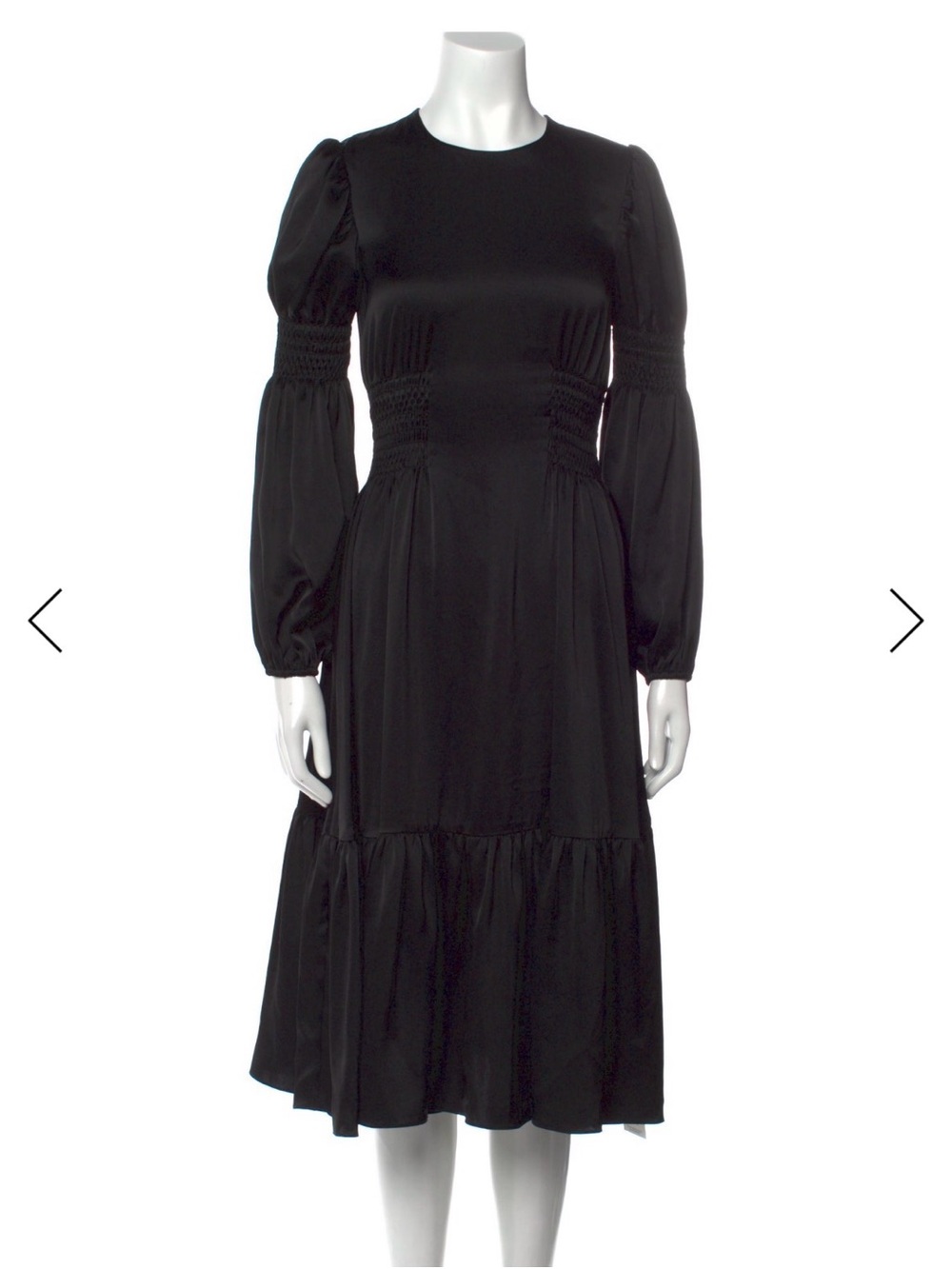 Black Long-Sleeve Midi Dress with Smocked Waist
